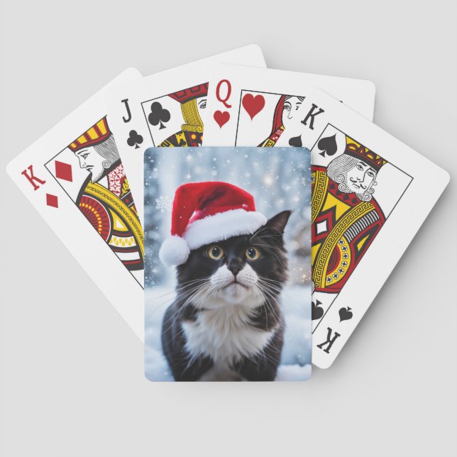 Black and white cat Christmas Poker Cards (Back)