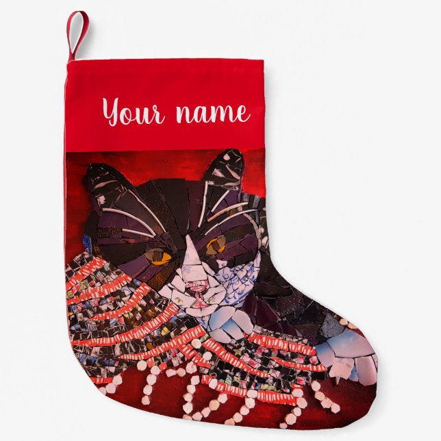 Black and White Cat Christmas Stocking (Front)