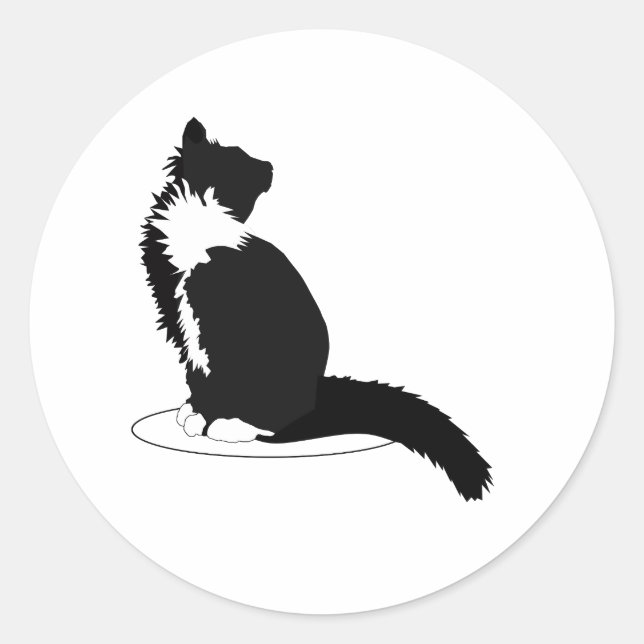 Black and white cat classic round sticker (Front)