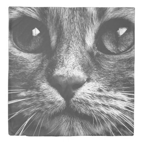 Black and White Cat Close Up Print Duvet Cover