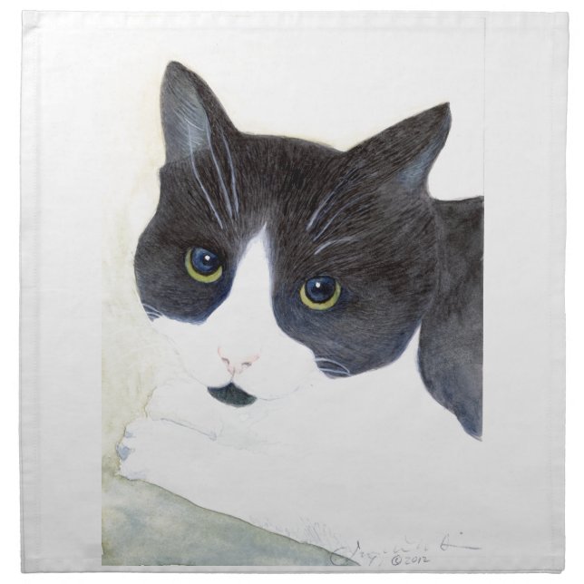 Black and White Cat Cloth Napkin (Front)