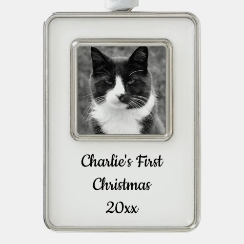 Black and White Cat Customizable Christmas Ornament