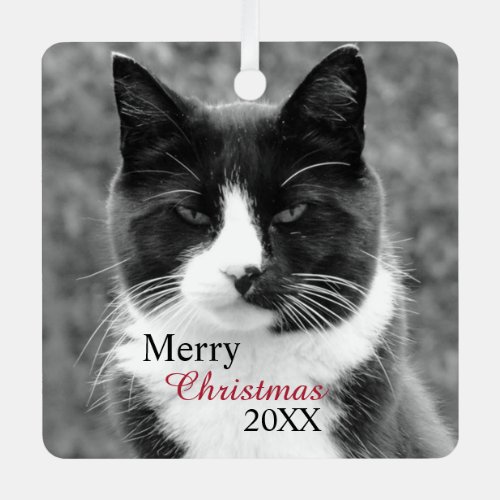 Black and White Cat Customizable Metal Ornament