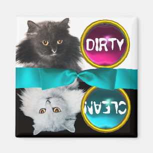 BLACK AND WHITE CAT DIRTY CLEAN MAGNET