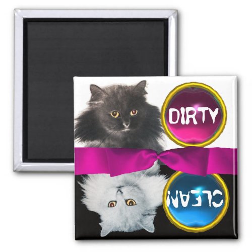 BLACK AND WHITE CAT DIRTY CLEAN MAGNET