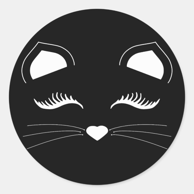 Black and White Cat Face Classic Round Sticker (Front)