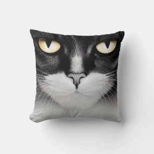 Black and White Cat Face Pillow with Cat Paw Desig