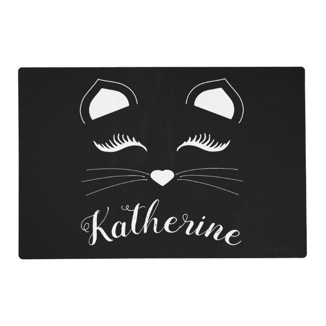 Black and White Cat Face Placemat (Front)