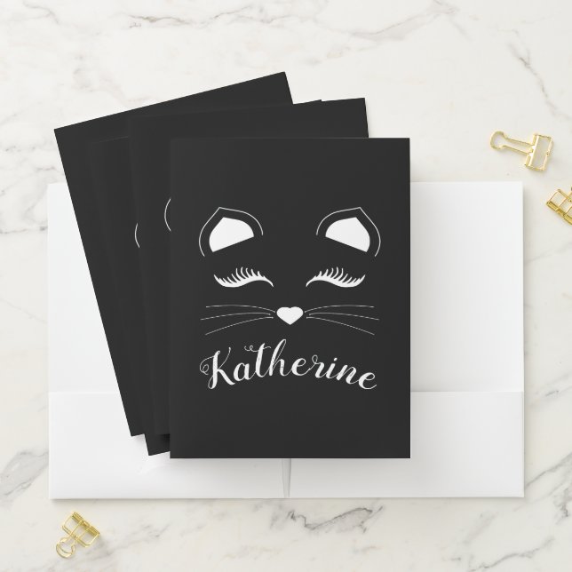 Black and White Cat Face Pocket Folder (In Situ)