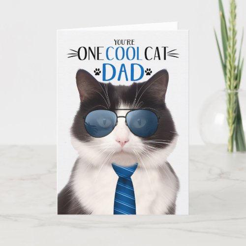 Black and White Cat Fathers Day One Cool Cat Holiday Card