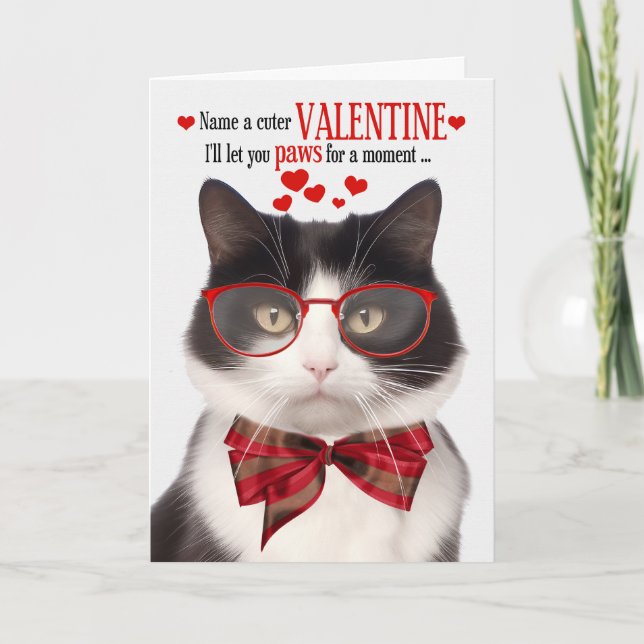 Black and White Cat Feline Humor Valentine's Day Holiday Card (Front)