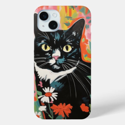 Black and White Cat Flowers iPhone  iPad case