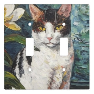 Black and White Cat Flowers Light Switch Cover