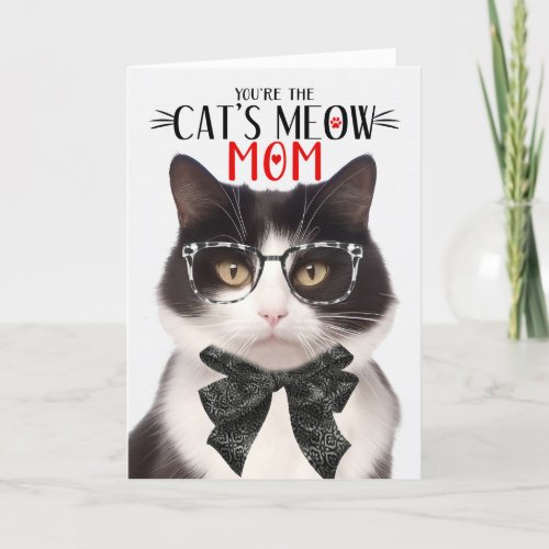 Black and White Cat for Pet Mom on Mothers Day Holiday Card