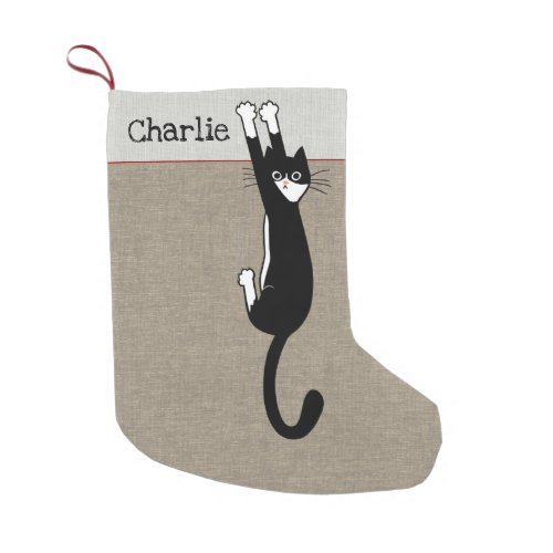 Black and White Cat  Funny Tuxedo Cat Holiday Small Christmas Stocking