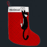 Black and White Cat | Funny Tuxedo Cat Holiday Small Christmas Stocking<br><div class="desc">A Cool Christmas Stocking for Cats and Cat Lovers. Funny black and white cat is hanging on, caught in the act looking for stocking stuffers. Personalize this holiday stocking with your name or the name of your feline friend. A fun holiday decoration for home or office. Great for an original...</div>