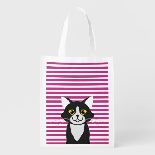 Black And White Cat Grocery Bag