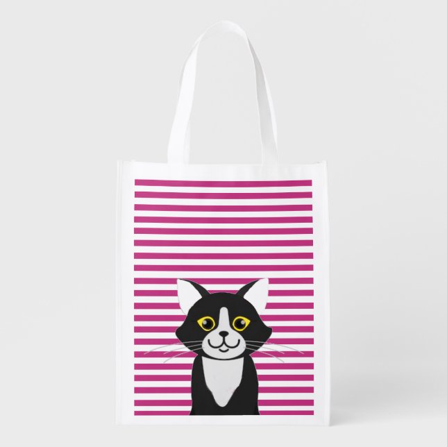 Black And White Cat Grocery Bag (Front)