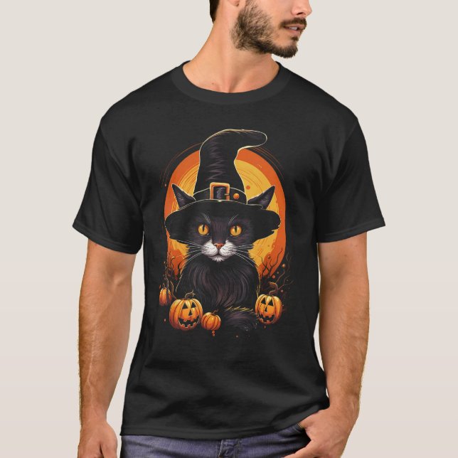 Black And White Cat Halloween Graphic Tees for Men (Front)