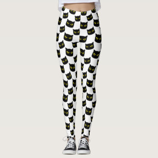 Black and white cat Halloween pattern Leggings