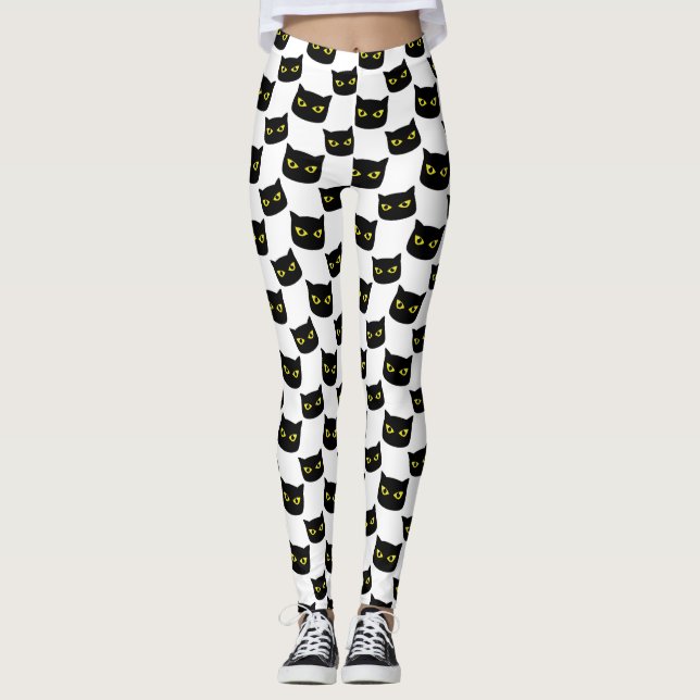 Black and white cat Halloween pattern Leggings (Front)