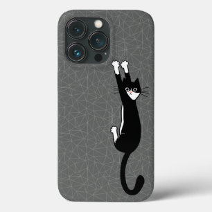Black and White Cat Hanging On Funny Tuxedo Cat iPhone 13 Pro Case