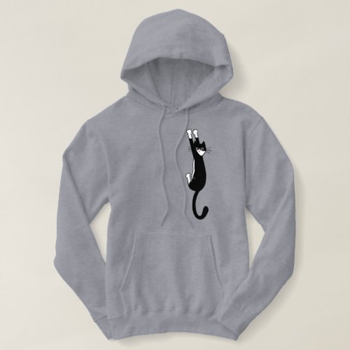 Black and White Cat Hanging On  Funny Tuxedo Cat Hoodie