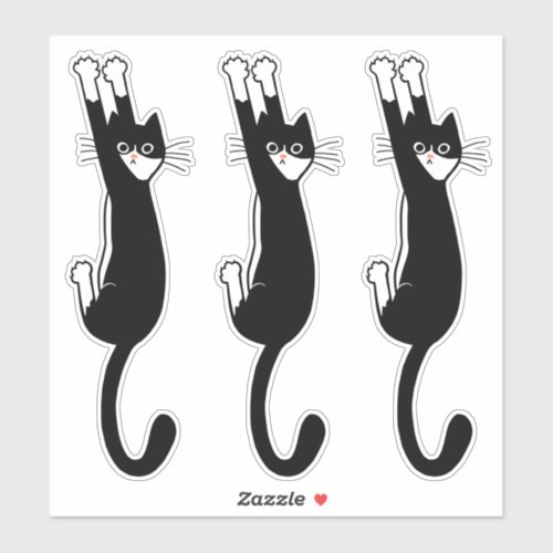 Black and White Cat Hanging On  Funny Tuxedo Cat Sticker