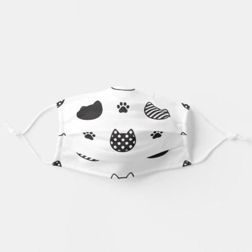 Black and White Cat Heads and Paws Adult Cloth Face Mask