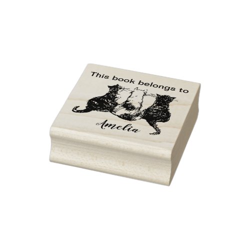 Black and White Cat illustration This book belongs Rubber Stamp