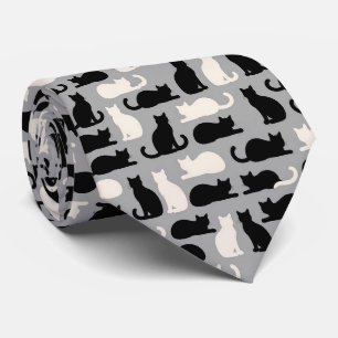 Black and White Cat Illustrations Neck Tie