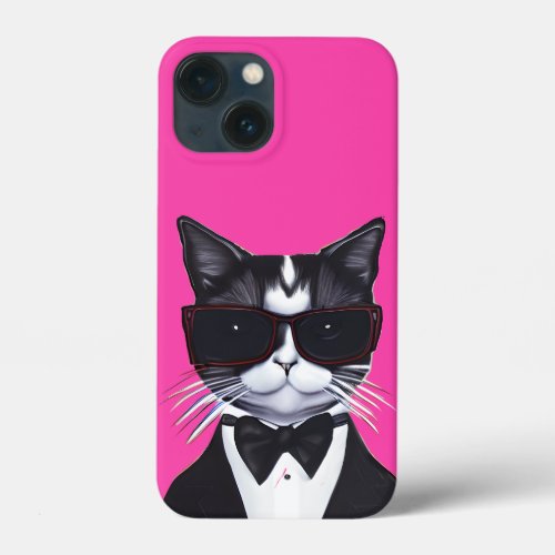 Black and White Cat in a Tuxedo and Bow Tie iPhone 13 Mini Case