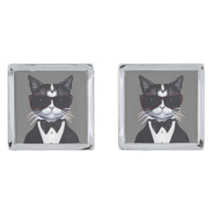 Black and White Cat in a Tuxedo and Bow Tie Cufflinks