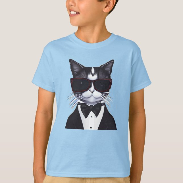 Black and White Cat in a Tuxedo and Bow Tie Kid's T-Shirt (Front)