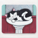 Black and White Cat in Bathroom Sink - Cat Art Mouse Pad
