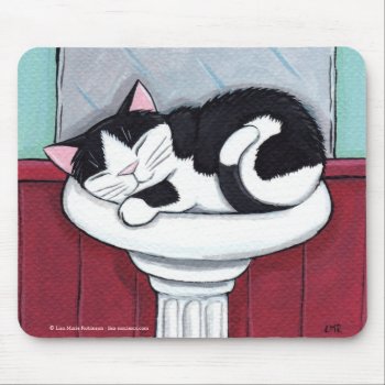 Black And White Cat In Bathroom Sink - Cat Art Mouse Pad by LisaMarieArt at Zazzle