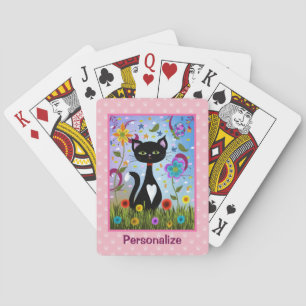 Black And White Cat In The Garden Personalized Poker Cards