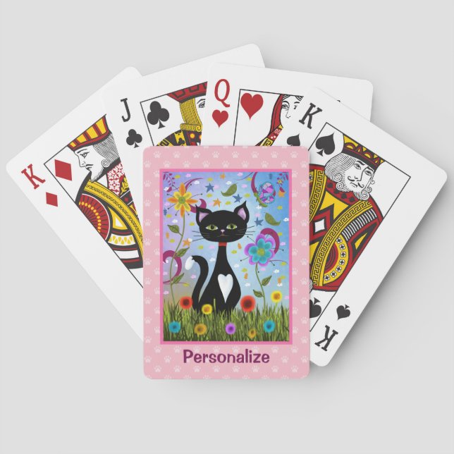 Black And White Cat In The Garden Personalized Poker Cards (Back)