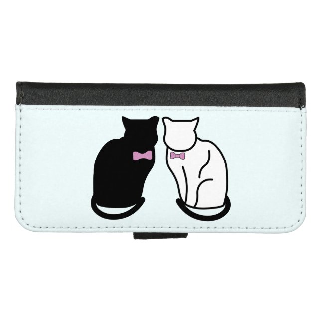 Black and White Cat iPhone Wallet Case (Front (Horizontal))
