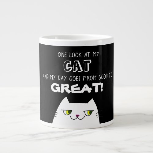 Black and White Cat Kawaii Giant Coffee Mug
