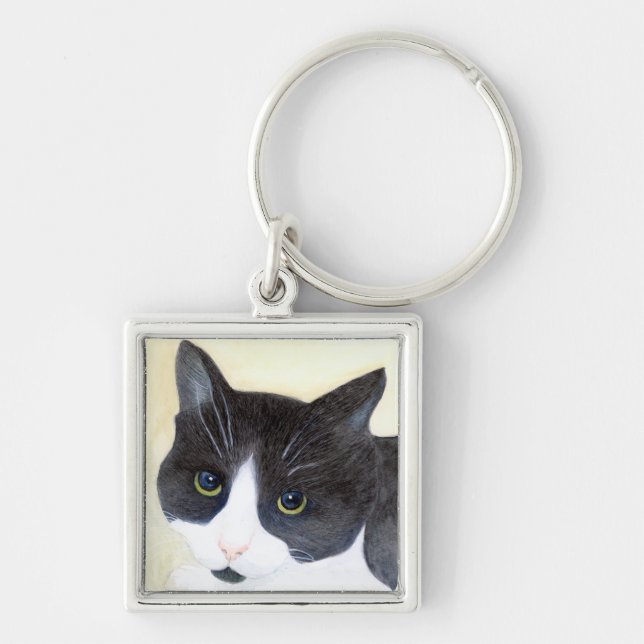 Black and White Cat Keychain (Front)