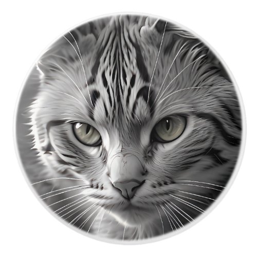 Black and White Cat Kitten Face Ceramic Knob