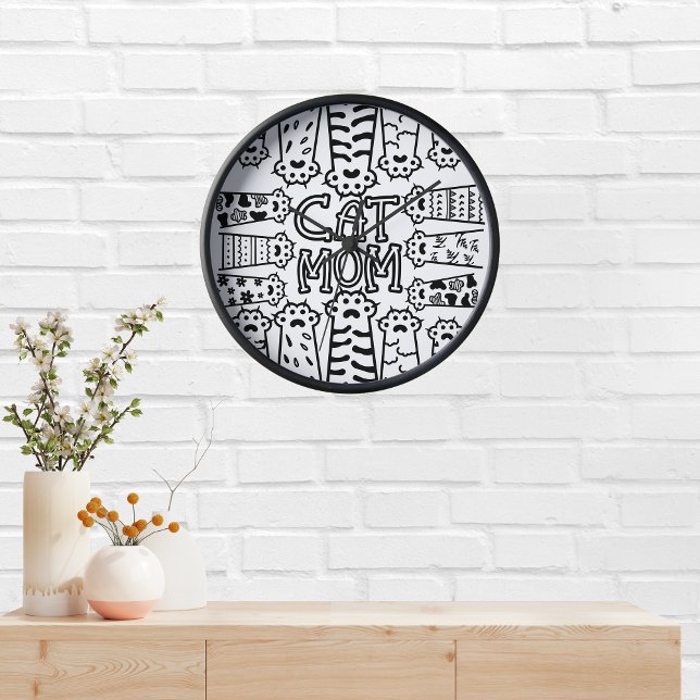 Black and White Cat Mom Clock (Creator Uploaded)