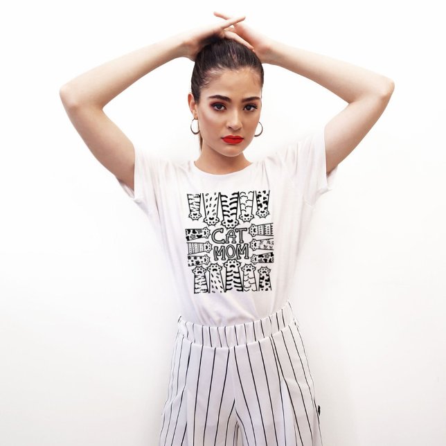 Black and white cat mom with cat paws T-Shirt (Creator Uploaded)