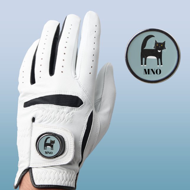 Black and White Cat Monogram Golf Glove (Black and white tuxedo cat monogram initial golf glove with marker)