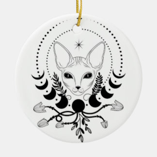 Black and White Cat Moon Window Suncatcher Ceramic Ornament