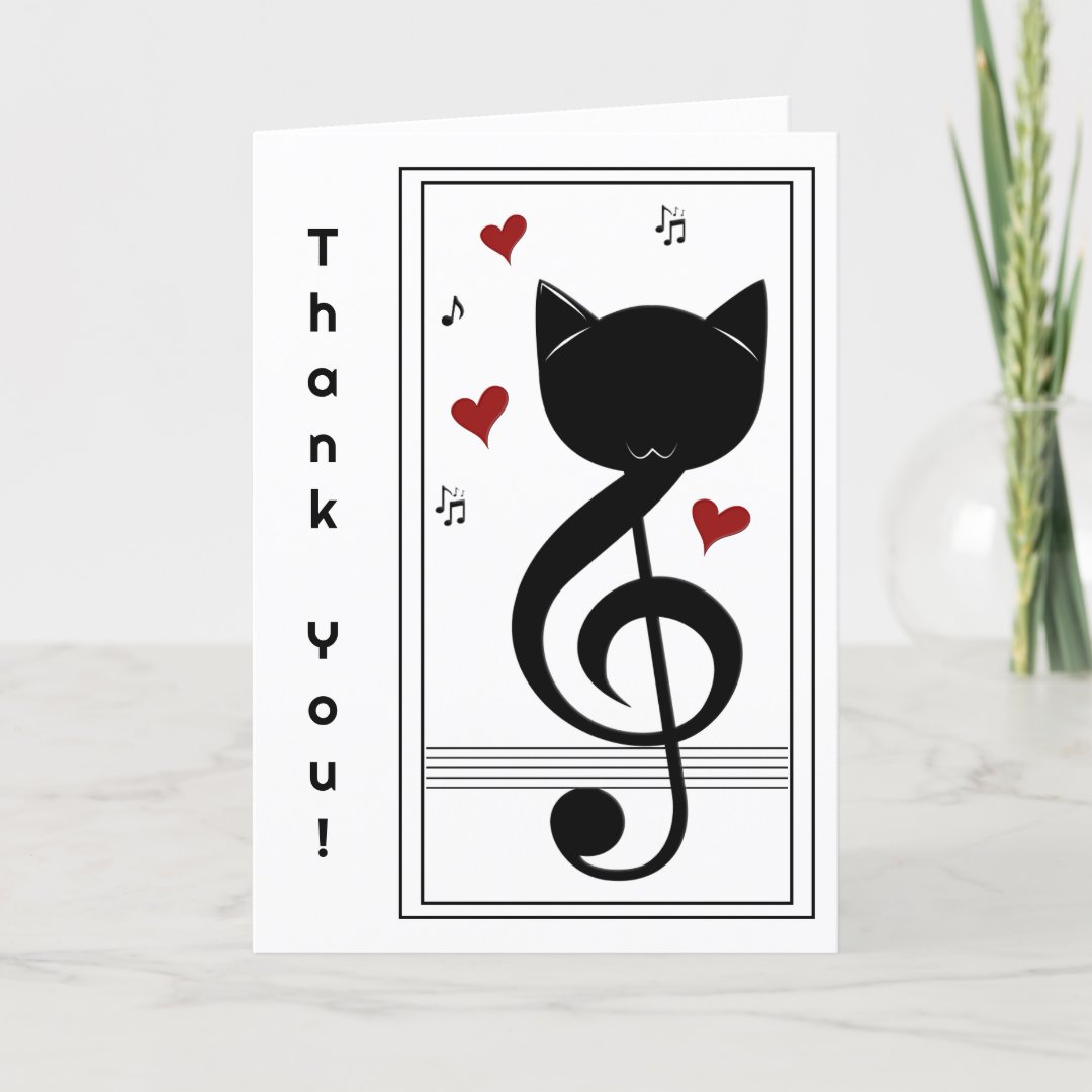 White Black Cat Musical Notes Teacher Thank You