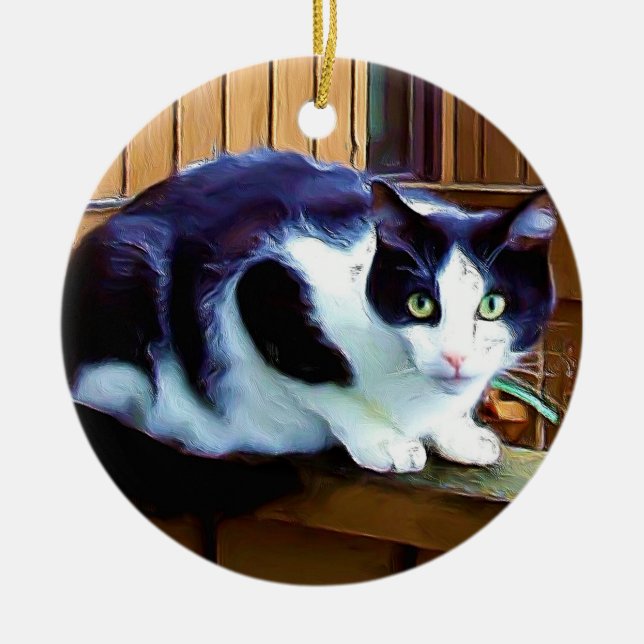 Black and White Cat ornament (Front)