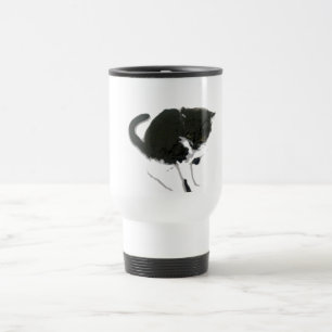 Black and White Cat Painting Travel Mug