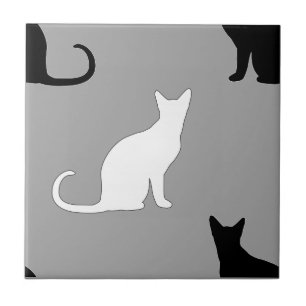 Black and White Cat Pattern Ceramic Tile